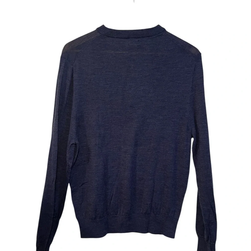 Jon Randall Collection Men's 100% Fine Merino Wool Sweater Blue V Neck Medium M